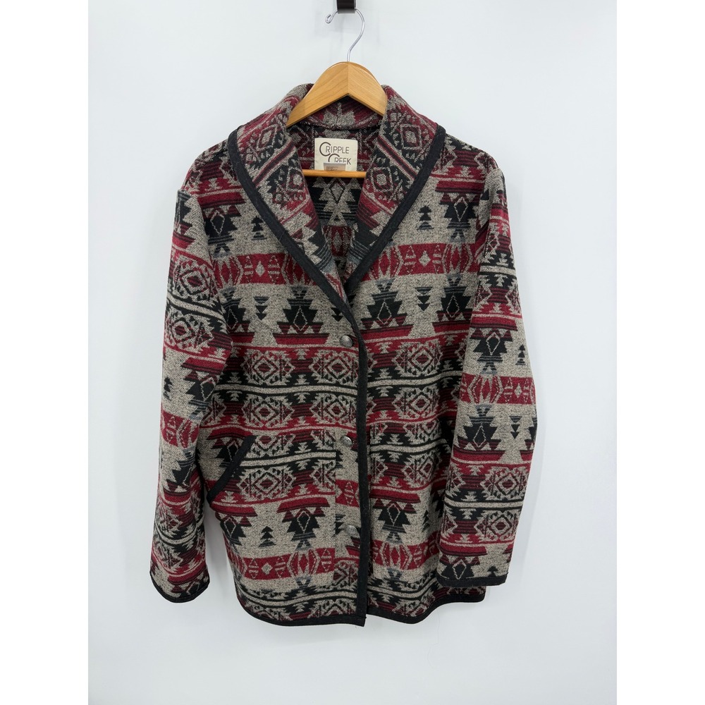 Cripple Creek Southwestern Tribal Jacket Womens Medium Red Black Geometric